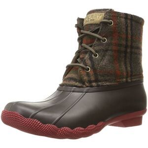 Sperry Saltwater Prints Boots Brown Plaid Fisherman Core Size 8.5